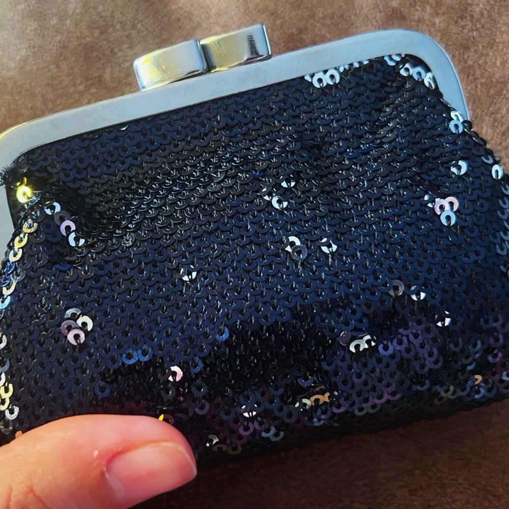 New Black/Silver Sequin Clutch Coin Purse
